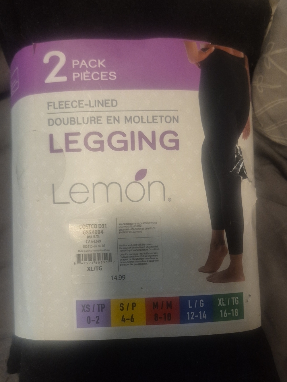 Lemon Fleece-Lined Leggings - Black (2 Pack)